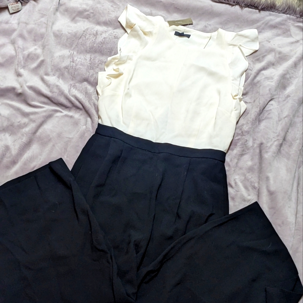 NWT J. Crew Janet Jumpsuit Black & Cream Wide Leg Cropped - Size 8 - MAKE OFFER!
